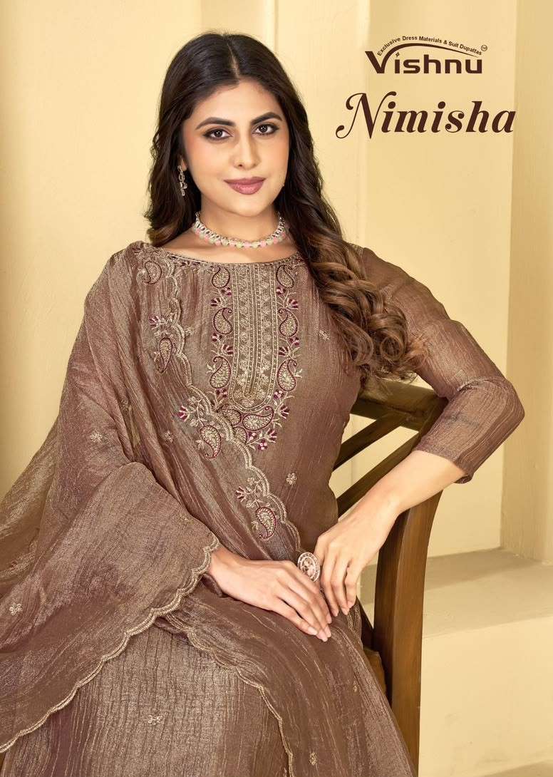 Vishnu Nimisha Fancy Fabrics Party Wear Designer Suits Wholesale @ 1095 - 6 Pcs Set