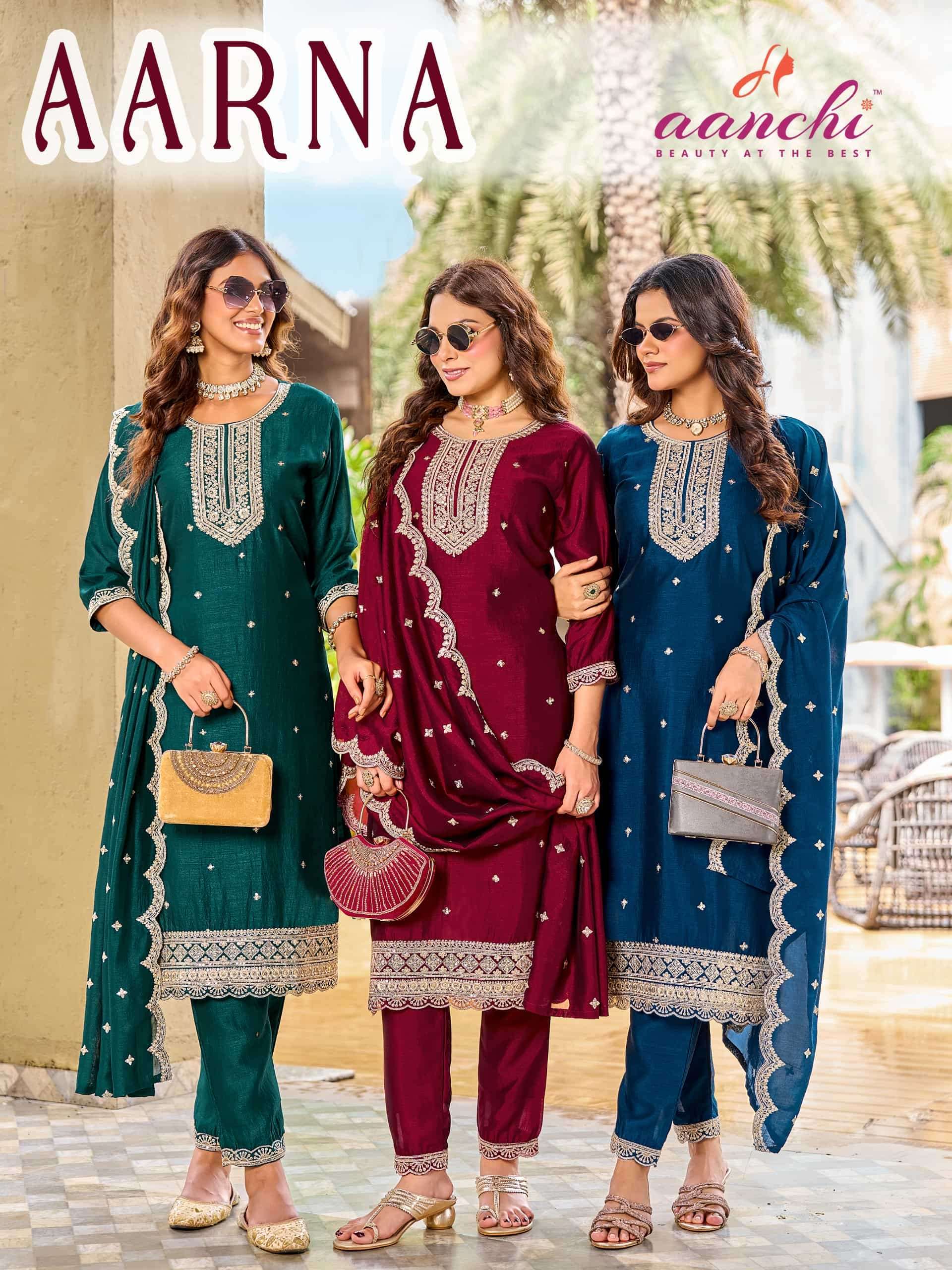 Aanchi Aarna Designer Kurti Pant Dupatta Wholesale Catalogue