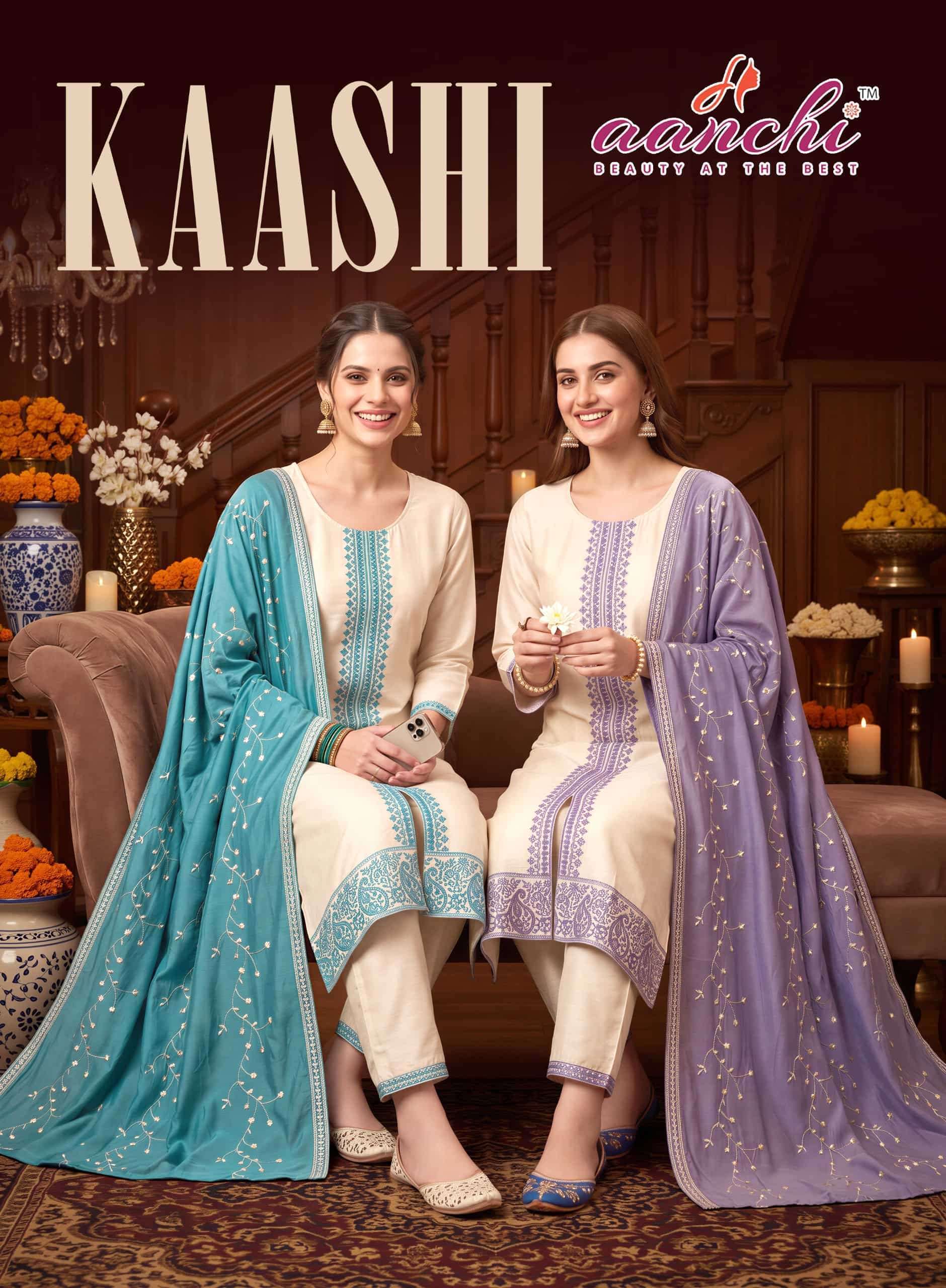 Aanchi Kaashi Premium Designs Kurti Pant Dupatta Wholesale Catalogue