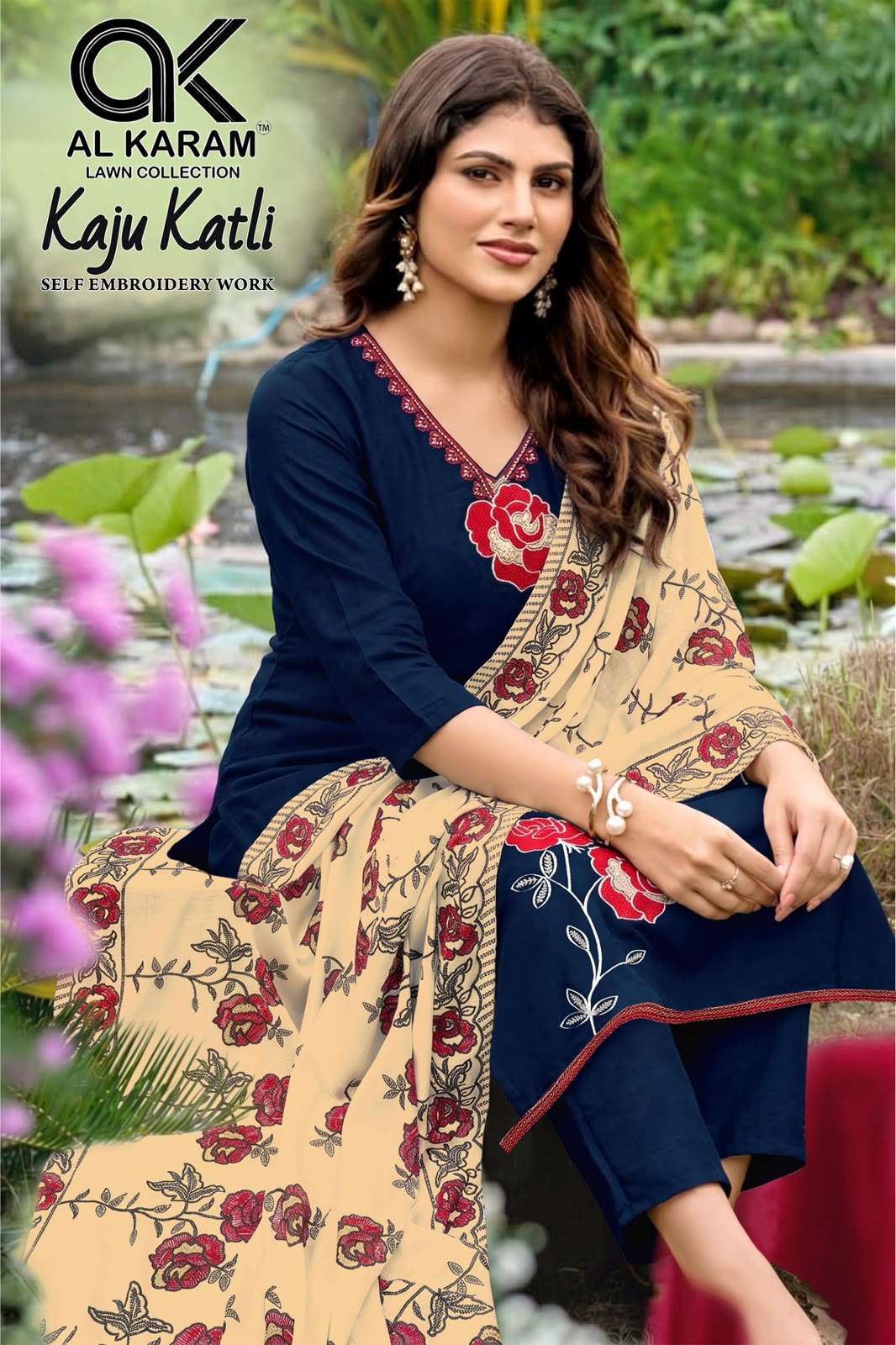 Al karam kaju katli rayon embroidered salwar kameez wholesale price