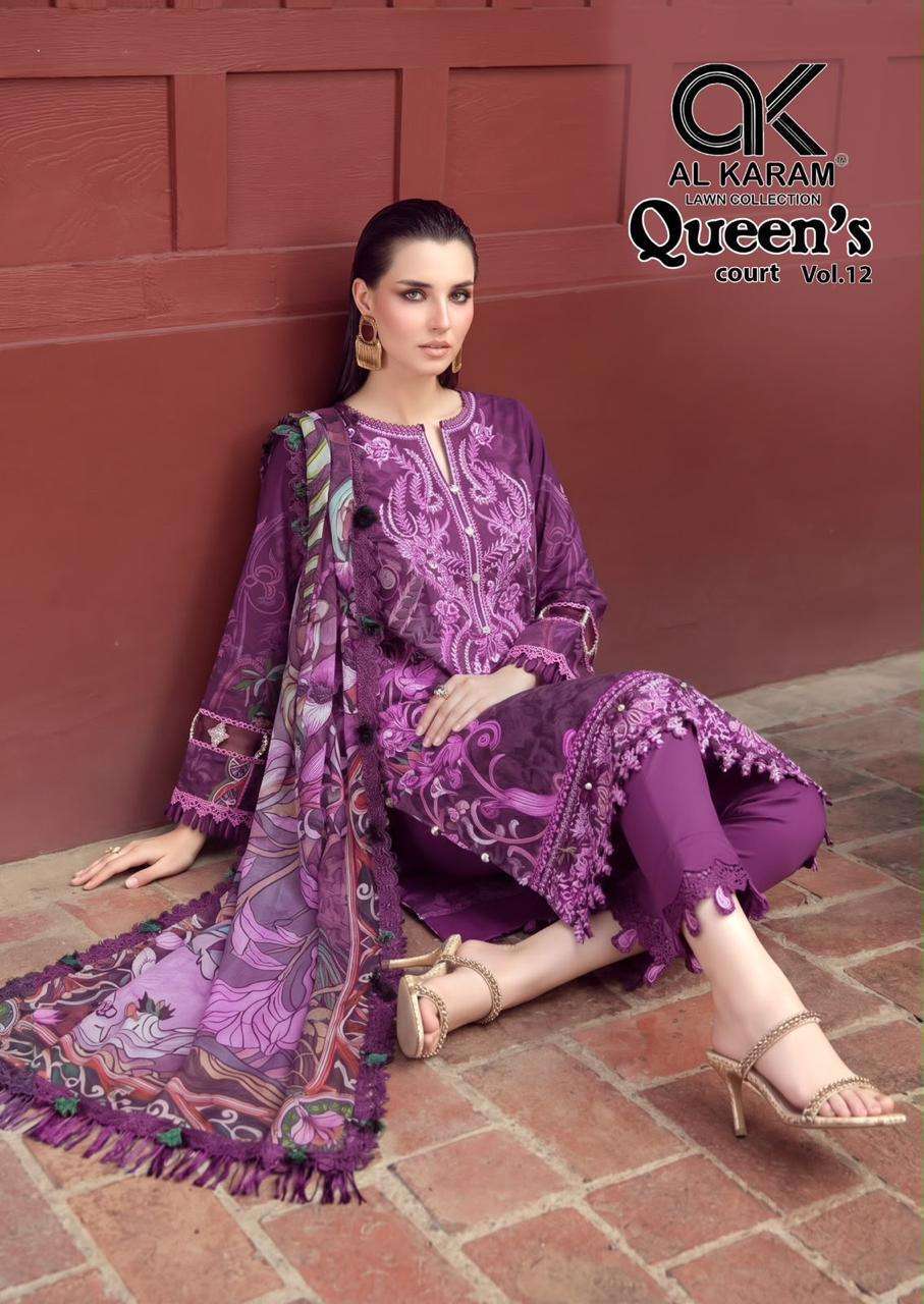 Al Karam Queen Court Vol-12 Cambric Cotton Fancy Salwar Kameez Wholesaler