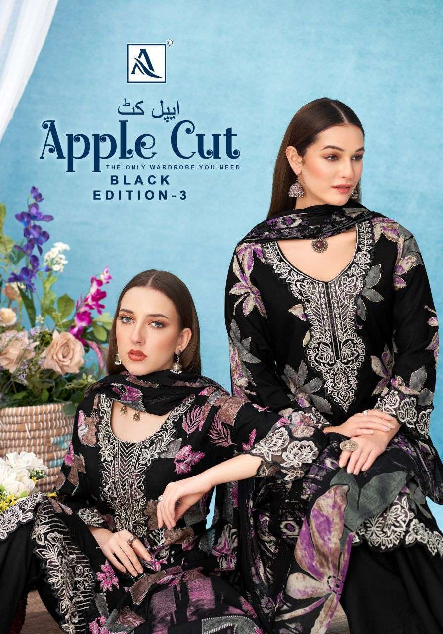 Alok Suit Apple Cut BLACK EDITION Vol-3 Viscose Rayon Fancy Embroidered Salwar Wholesale Catalogue