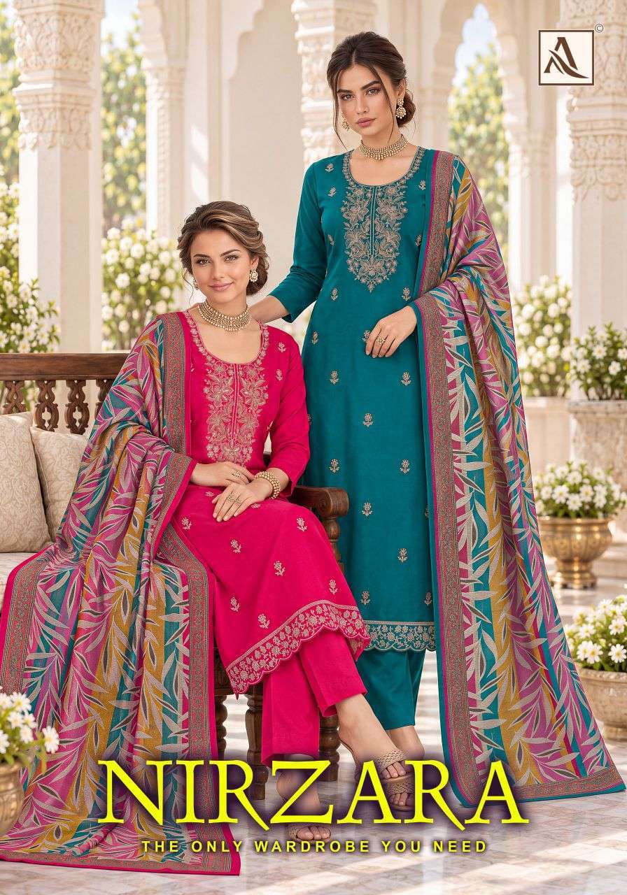 Alok Suit Nirzara Zam With Fancy Embroidered Salwar Kameez Wholesale Catalogue