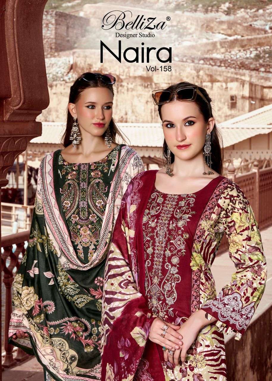 Belliza Designer Naira Vol-158 Cotton Heavy Self Embroidered Salwar Kameez Wholesale Collection