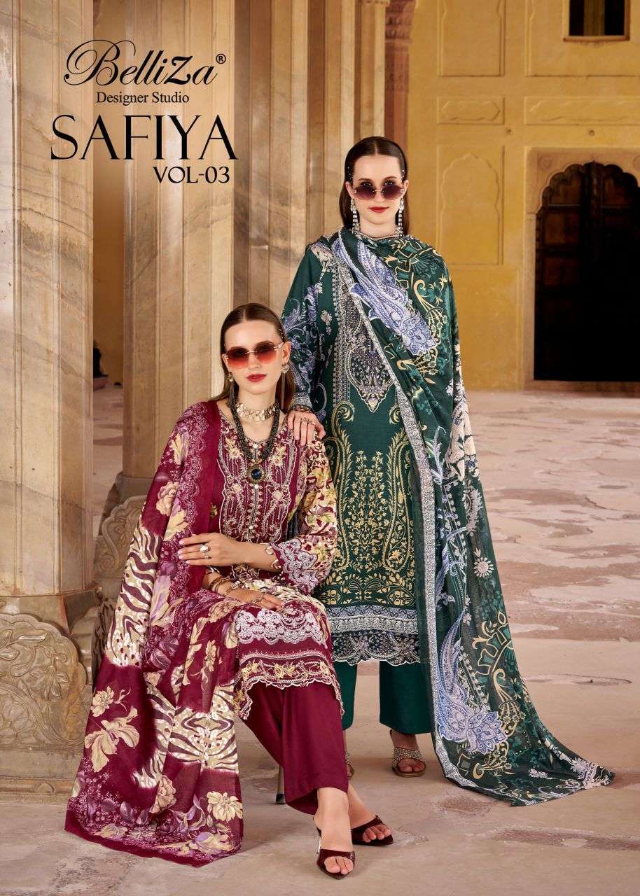 Belliza designer safiya vol-3 cotton heavy self embroidered salwar kameez
