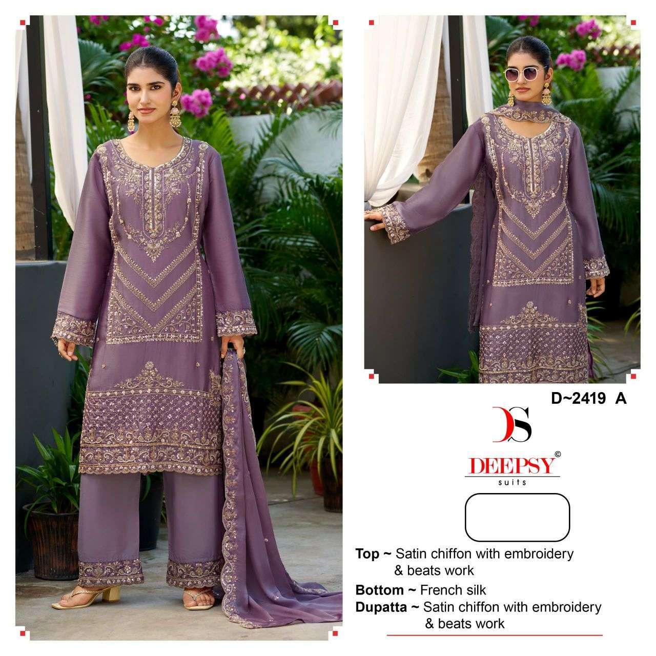 Deepsy Suit 2419 Satin Chiffon Party Wear Salwar Kameez Wholesale Catalogue
