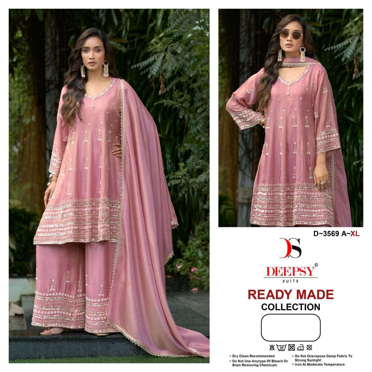 Deepsy Suit 3569 Viscose Tissue Silk With Fancy Work Readymade Wholesale Catalogue