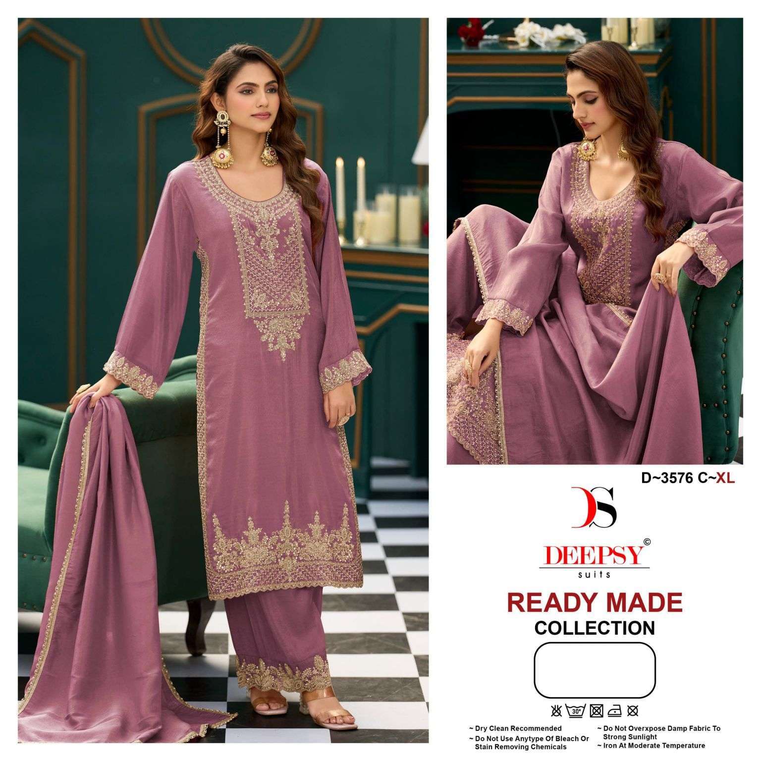 Deepsy Suit 3576 Viscose Tissue With Fancy Work Readymade Wholesale Catalogue