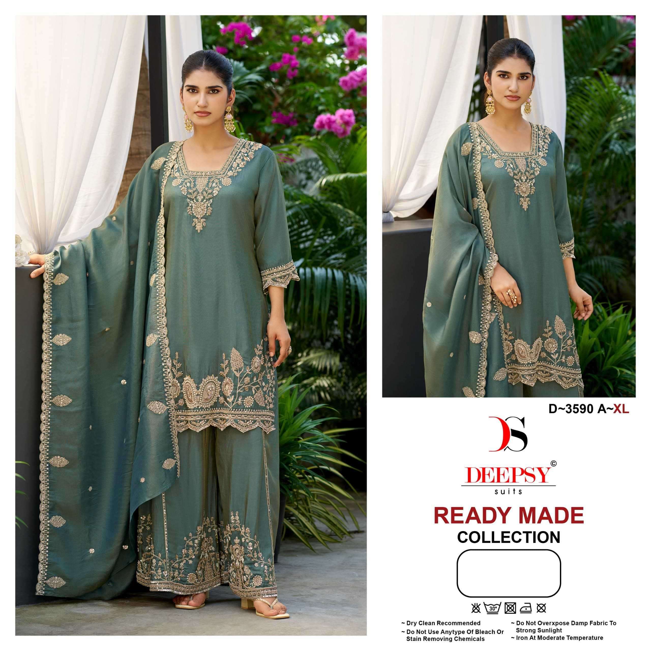 Deepsy Suit 3590 Viscose Tissue Heavy Beads Work Readymade Wholesale Catalogue