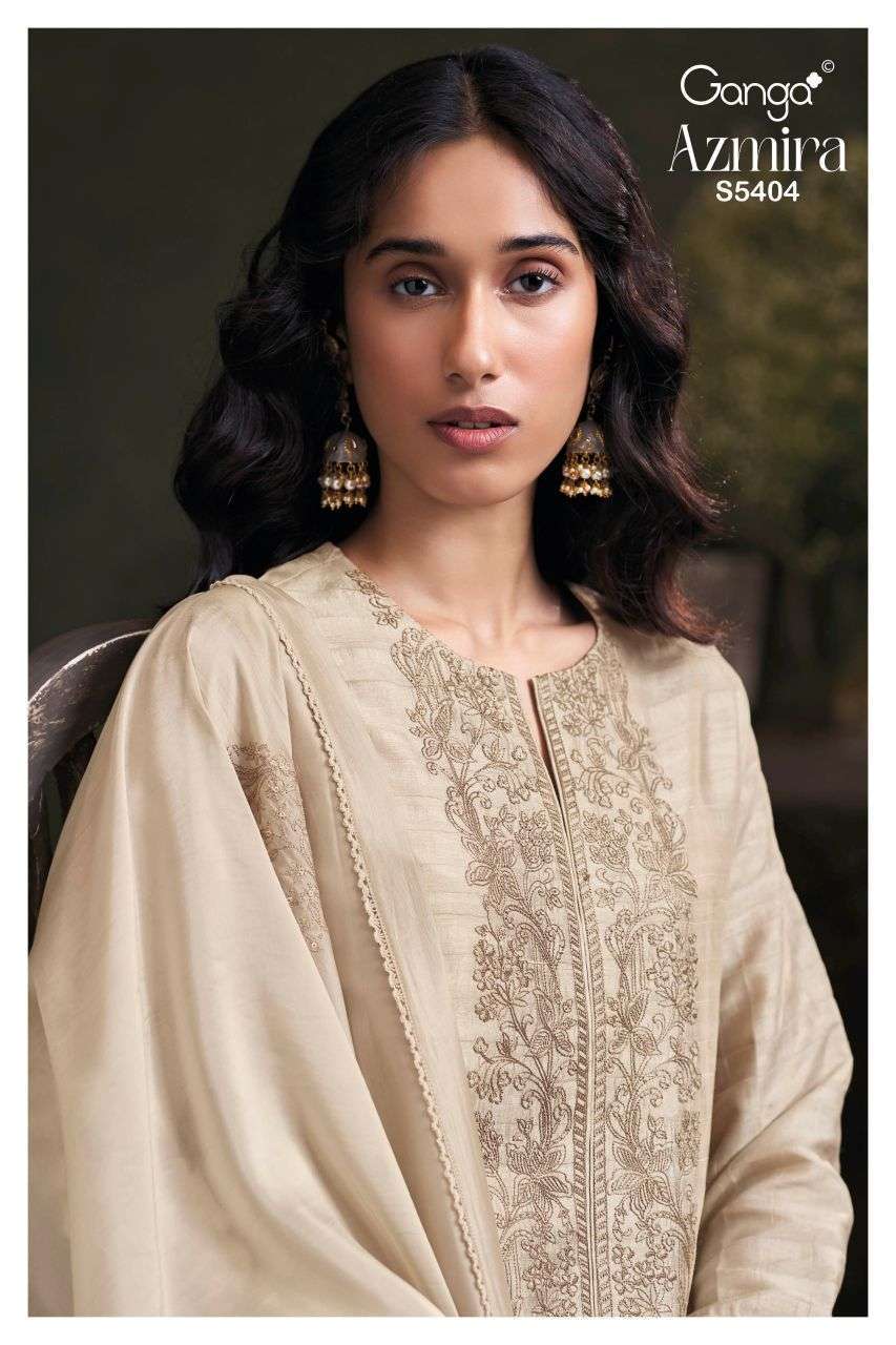 ganga azmira 5404 bemberg silk with embroidered salwar kameez wholesaler surat