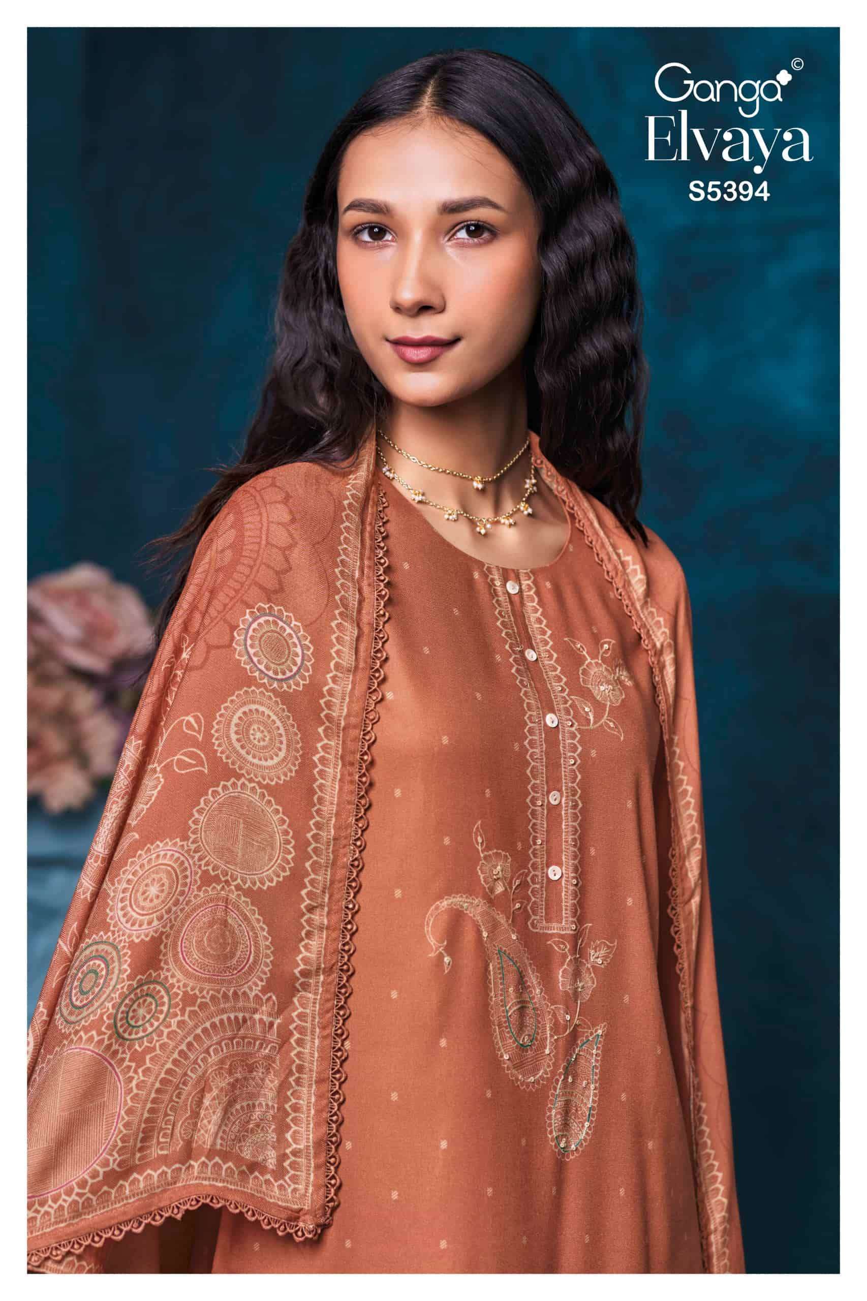 Ganga fashion elvaya 5394 pure pashmina winter suit collection