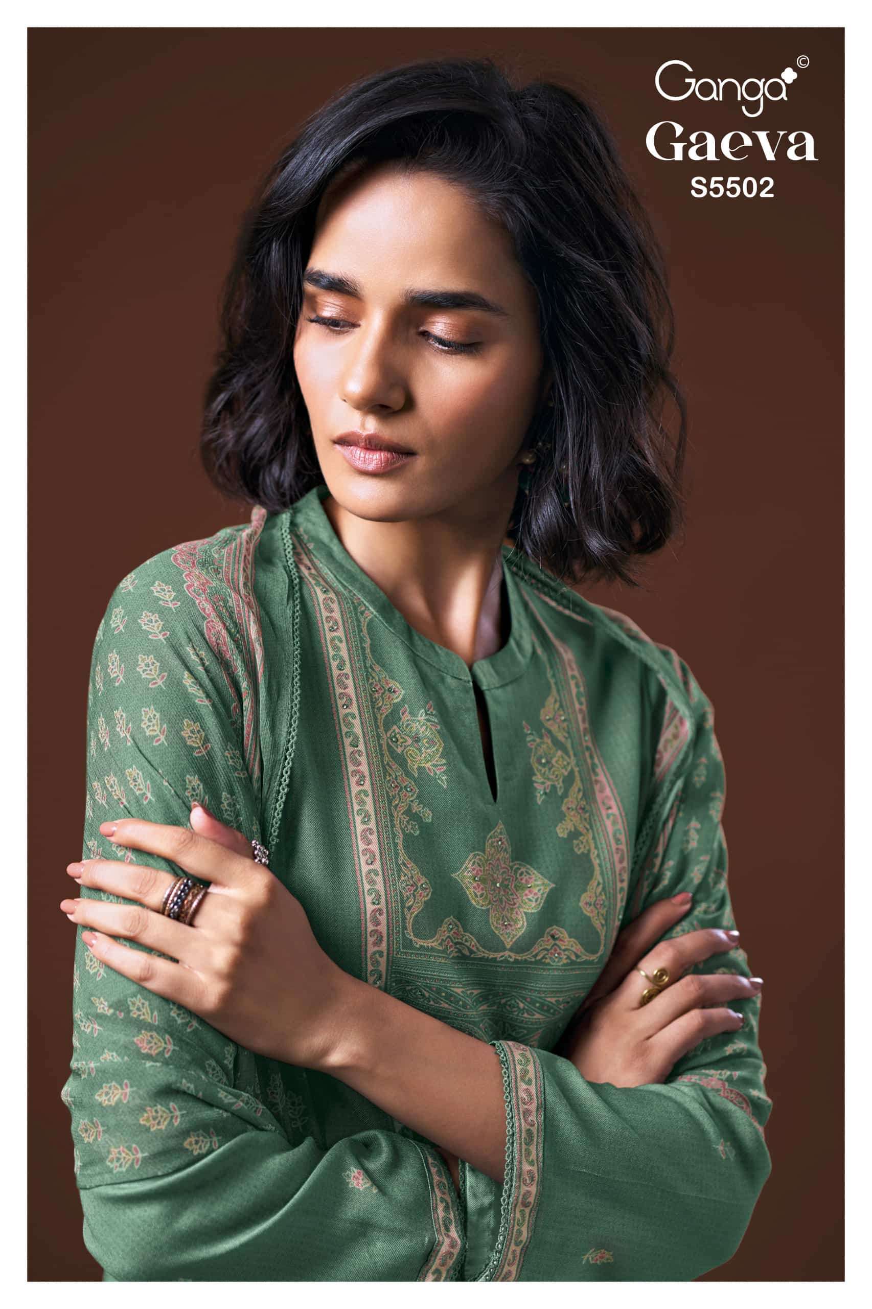 Ganga Fashion Gaeva 5502 Fancy Wear Printed Pashmina Dress Exporters In Surat