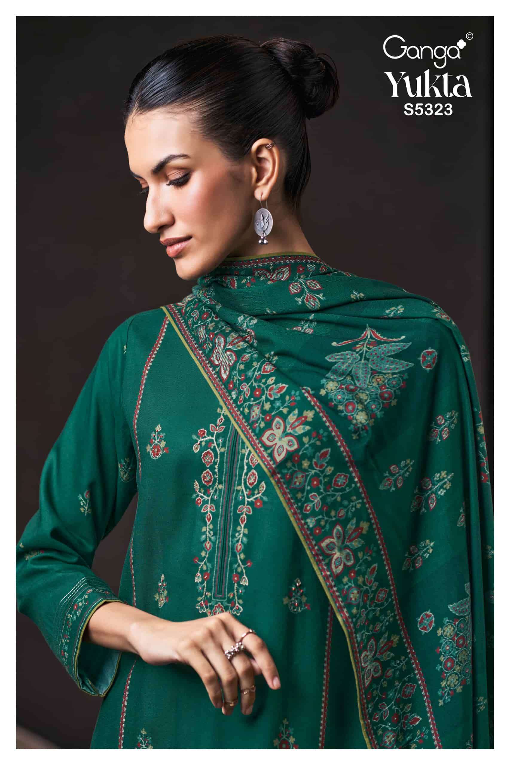 Ganga fashion yukta 5323 fancy handwork pashmina suit wholesaler in surat