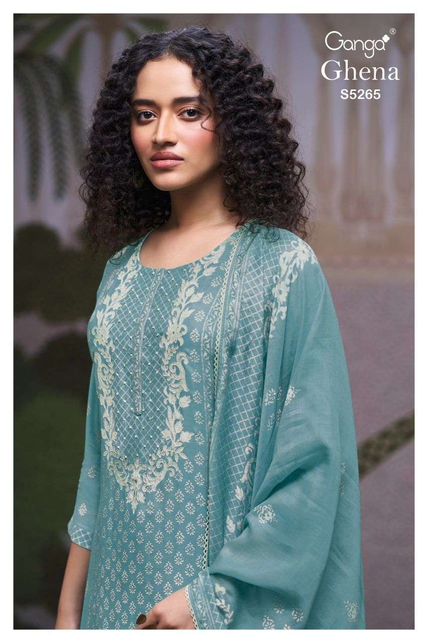 Ganga Ghena 5265 Cotton Satin Hand Embroidered Wholesale Catalogue