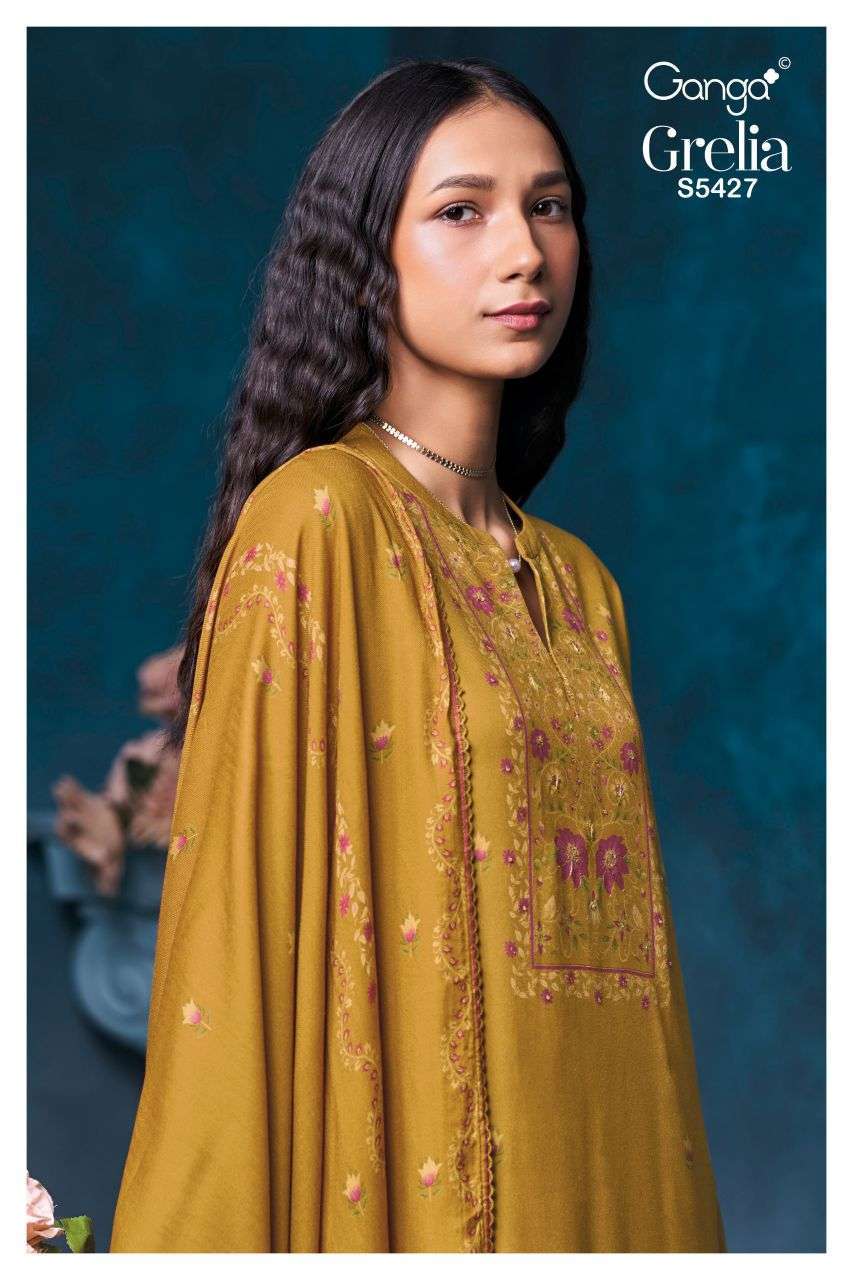 Ganga Grelia 5427 Wholesale Wool Pashmina Salwar Kameez Catalogue