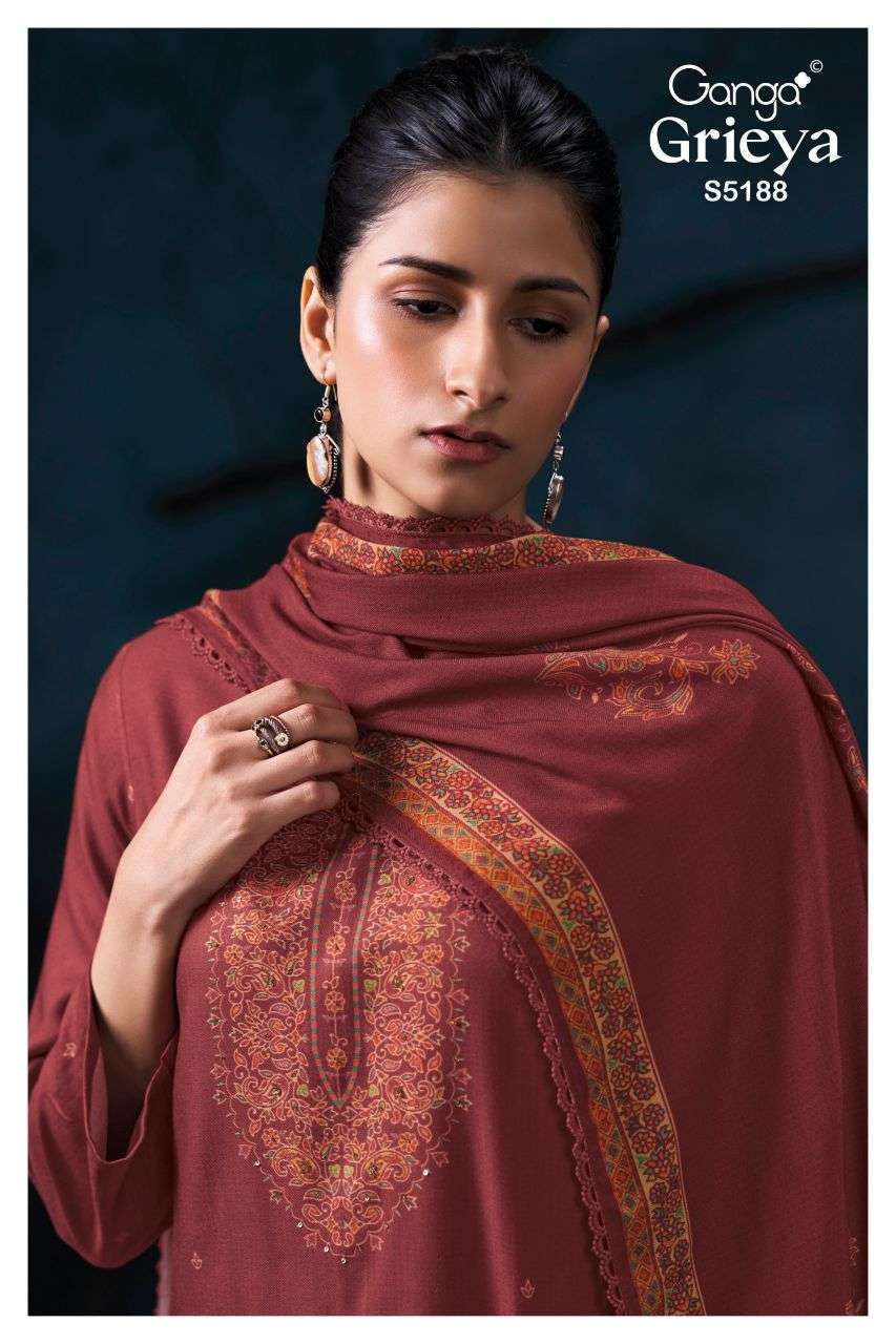 Ganga Grieya 5188 Wool Pashmina Fancy Printed Salwar Kameez Wholesale Catalogue