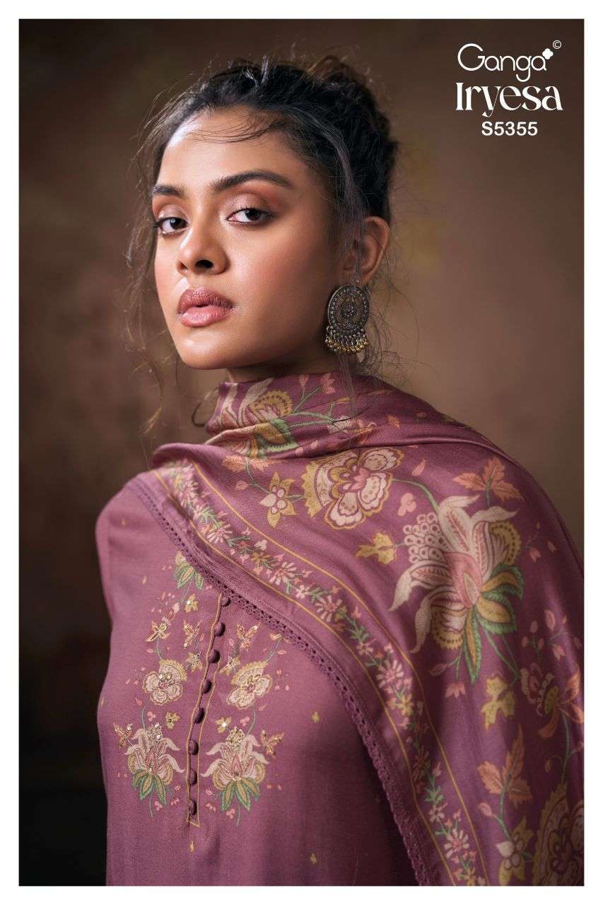 Ganga Iryesa 5355 Wool Pashmina With Fancy Work Dress Wholesaler