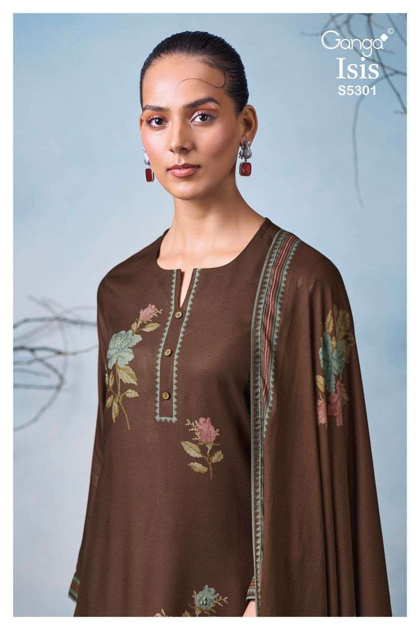 Ganga Isis 5301 Wool Pashmina Embroidered Suit Wholesale Catalogue