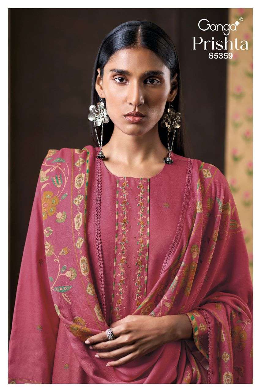Ganga prishta 5359 wool pashmina handwork embroidered suit