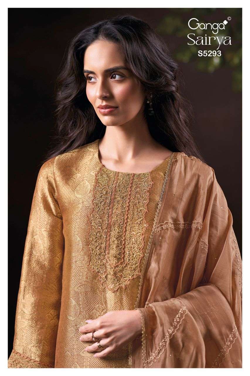 ganga sairya 5293 bemberg silk jacquard fancy work salwar kameez wholesale dealer in surat