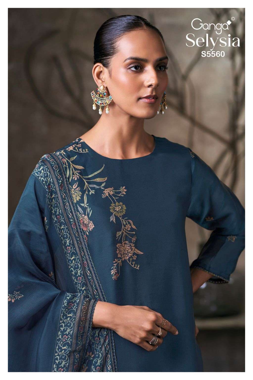 Ganga selysia 5560 bemberg silk satin with fancy work salwar kameez Best rate dealer