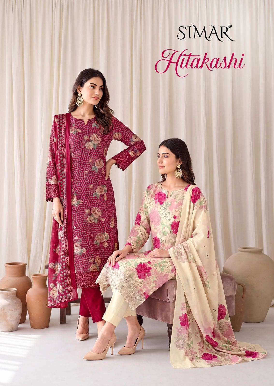Glossy simar hitakashi winter collection ladies suit exporters