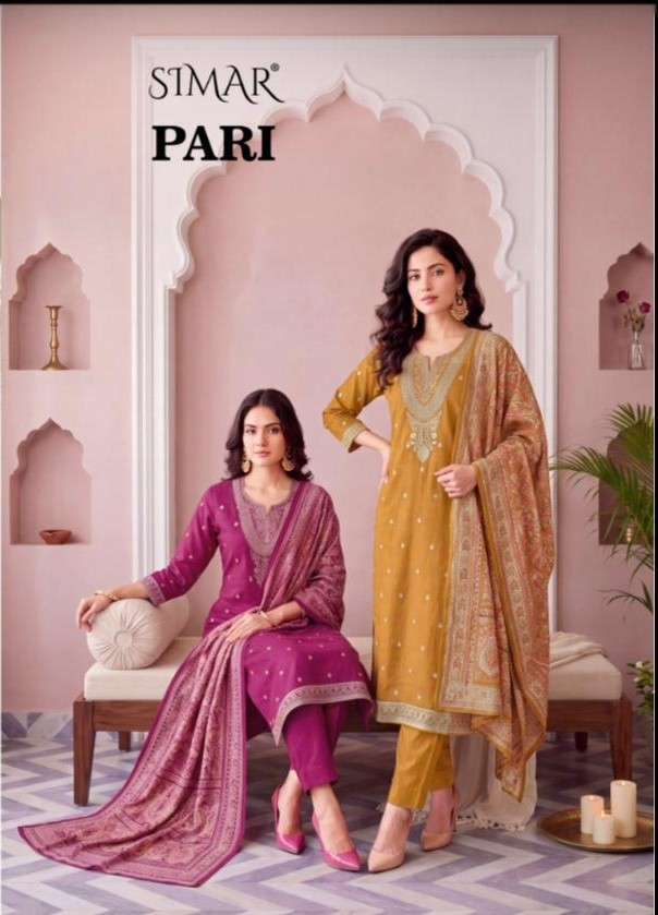 Glossy Simar Pari Pure Pashmina Jacquard Dress Catalog Catalogue
