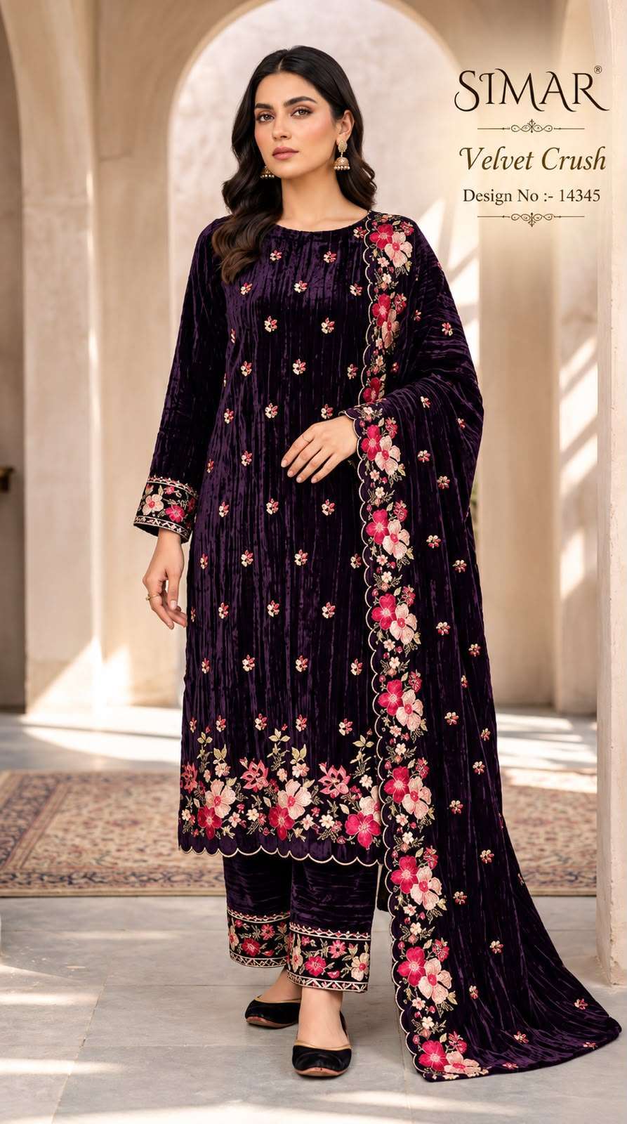 Glossy Simar Velvet Crush 14345 Premium Velvet Dress Wholesale Catalogue