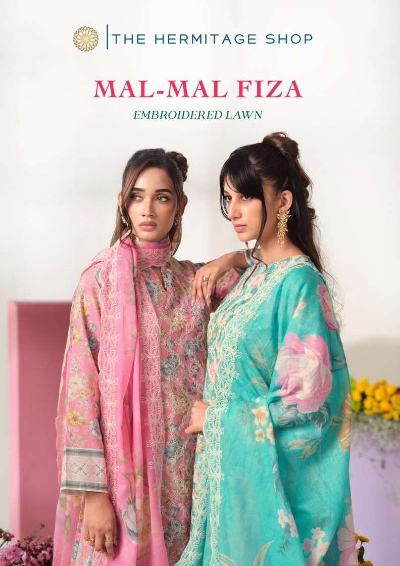 Hermitage Mal-Mal Fiza Lawn Cotton Thread Work Salwar Kameez Wholesale Catalogue