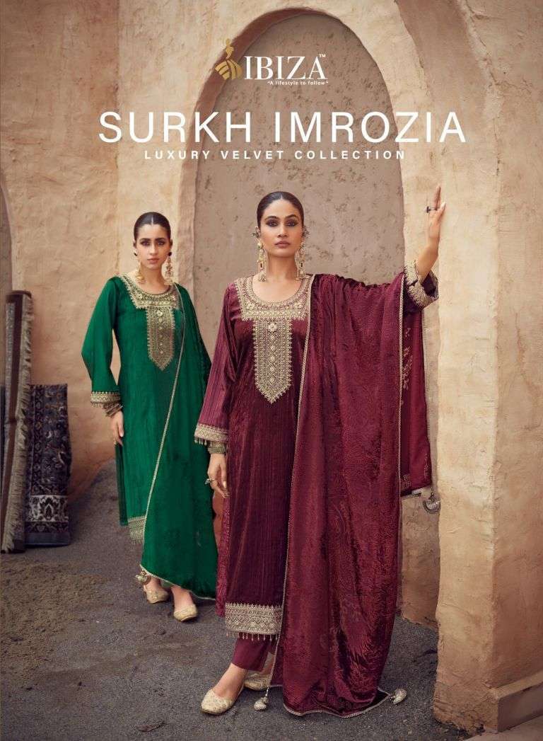 Ibiza Lifestyle Surkh Imrozia Velvet Embroidered Salwar Kameez Wholesale Catalogue