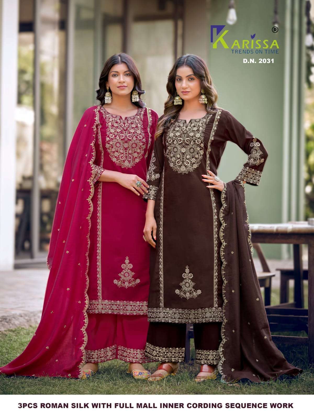 Karissa 2031-2032 Roman Silk Fancy Work Readymade Salwar Kameez