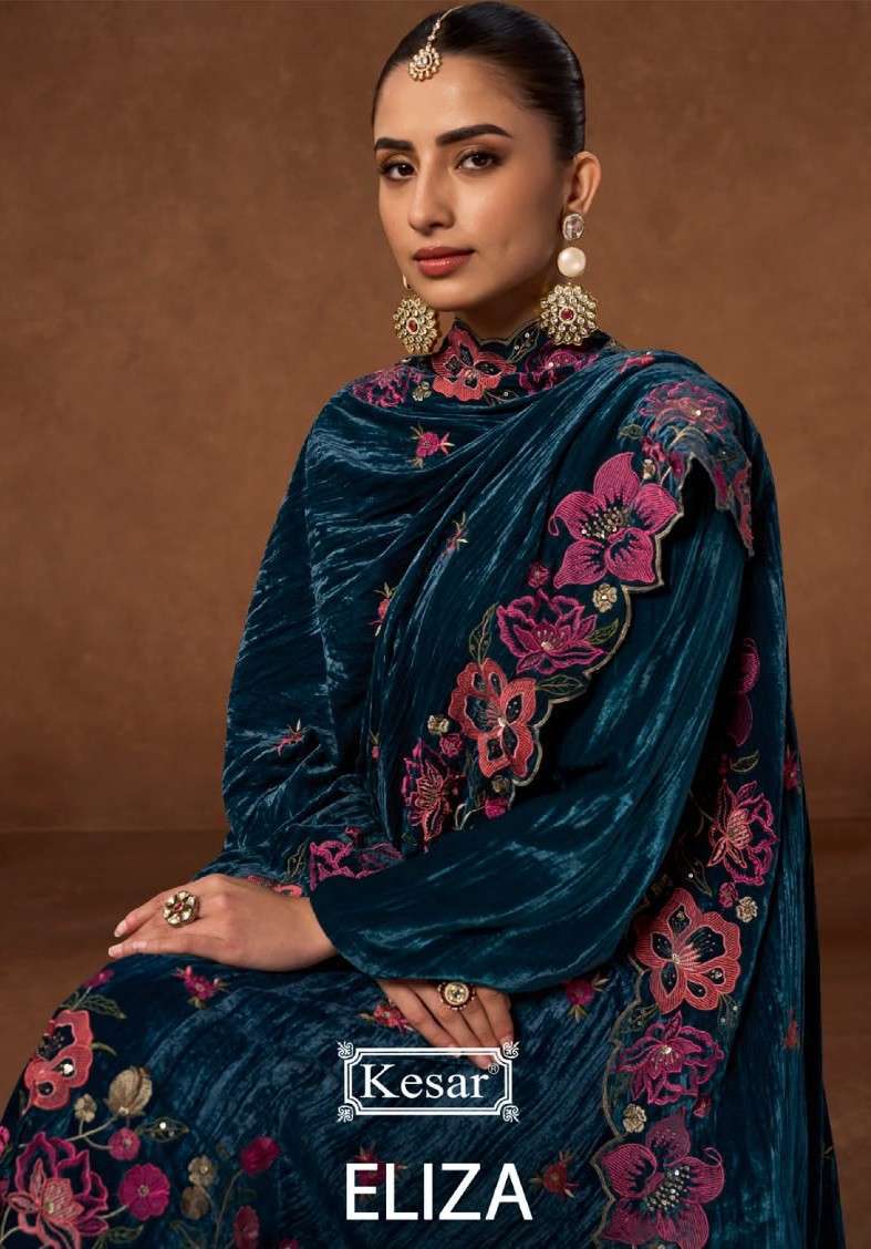 Kesar Eliza Crush Velvet With Embroidery Work Salwar Kameez Wholesale Catalogue