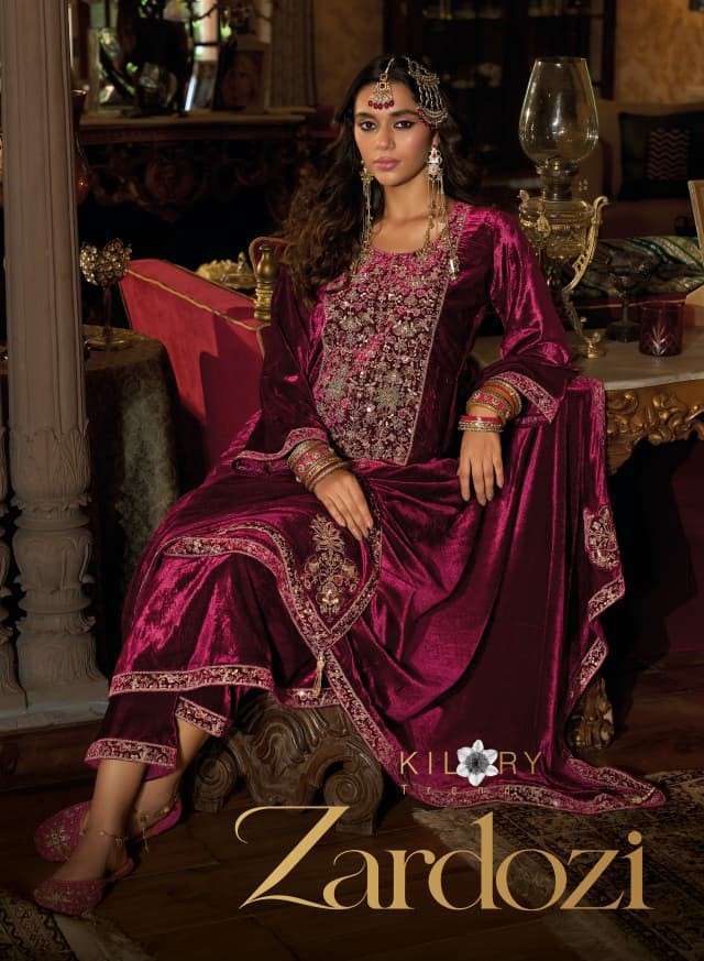 Kilory Trends Zardozi Velvet With Fancy Work Salwar Kameez Wholesale Price Collection Best Rate