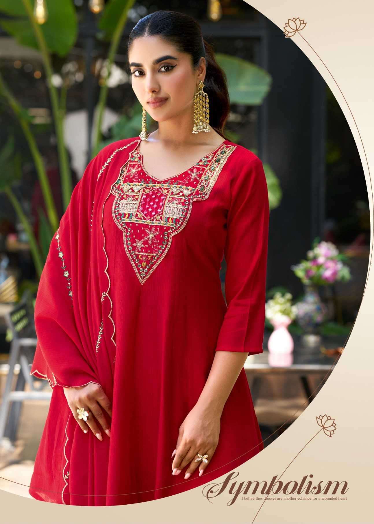 Ladies Flavour 3487-3488 Viscose Chiffon Embroidered Suit Catalogue