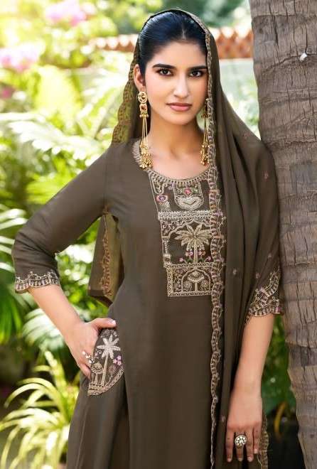 Ladies flavour 3489-3491 mal chanderi embroidered readymade salwar kameez supplier Exporters