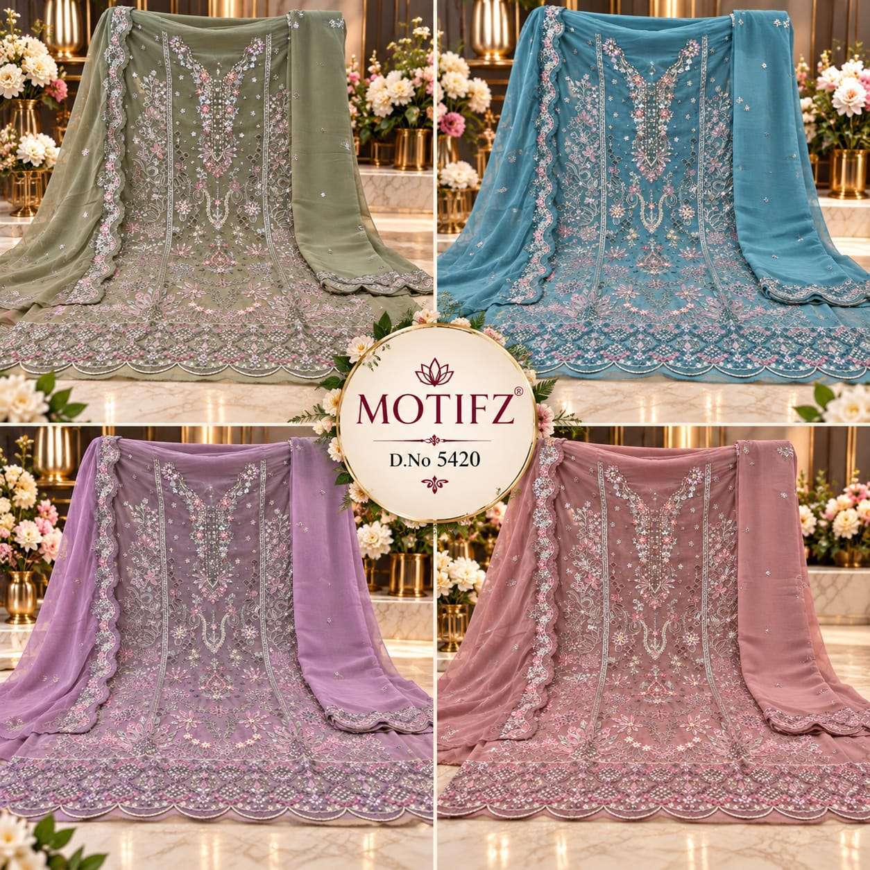 motifz 5420 color chiffon heavy embroidered fancy suit wholesale Price dealer