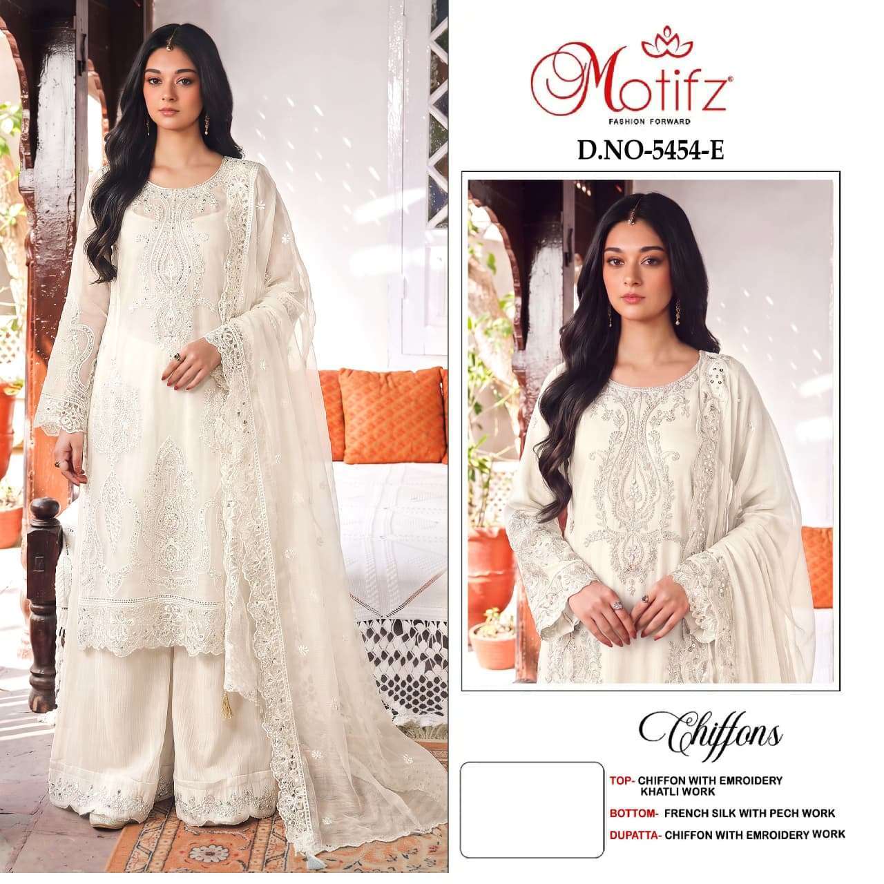 Motifz 5454 EFGH Colors Chiffon With Heavy Embroidered Pakistani Suit Wholesale Catalogue