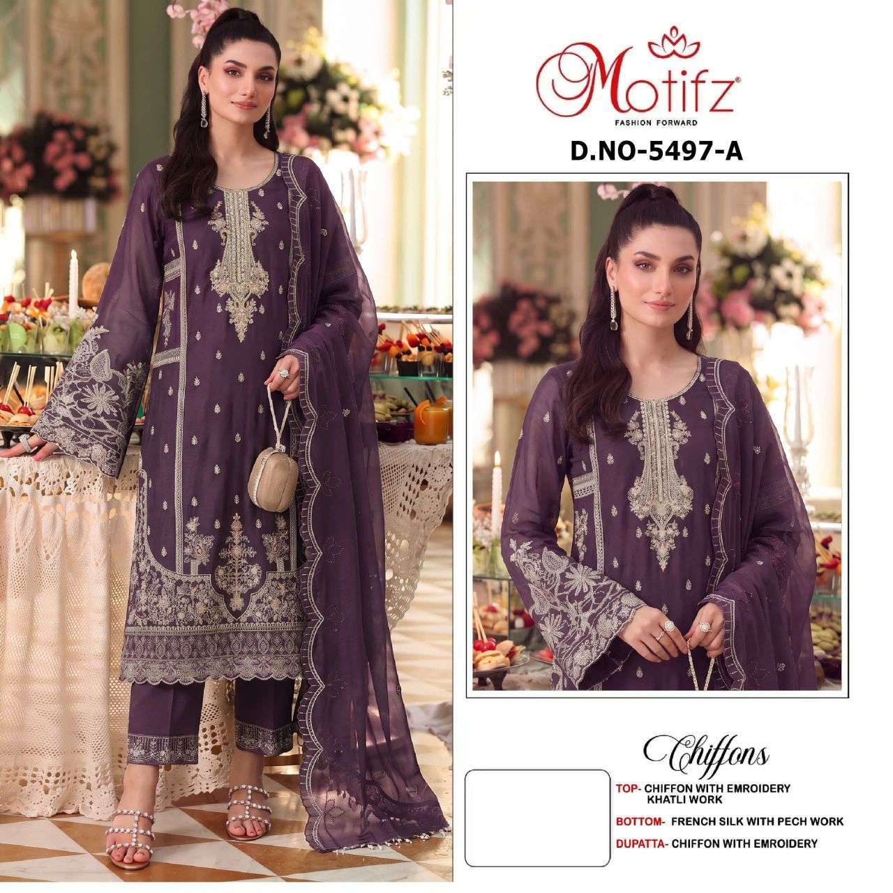 Motifz 5497 Chiffon Heavy Embroidered Wholesale Catalogue