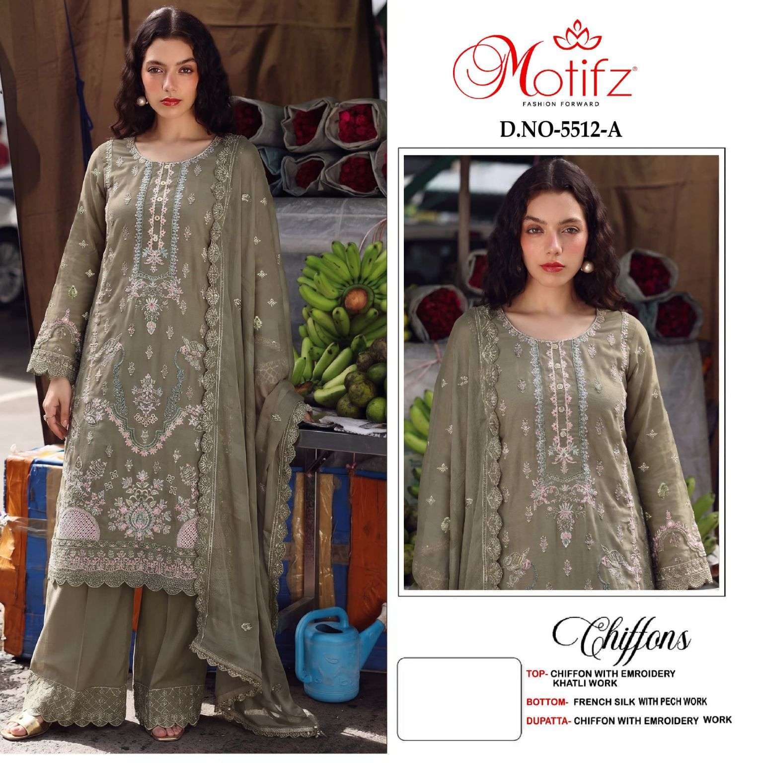 Motifz 5512 Chiffon With Fancy Embroidered Wholesale Catalogue