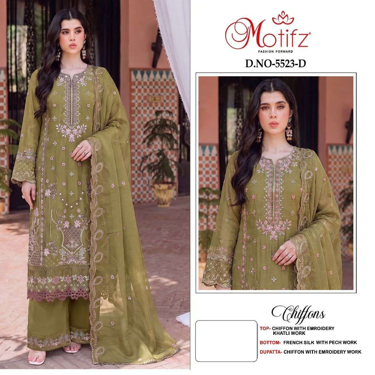 Motifz 5523 Chiffon With Fancy Embroidered Salwar Kameez Catalogue