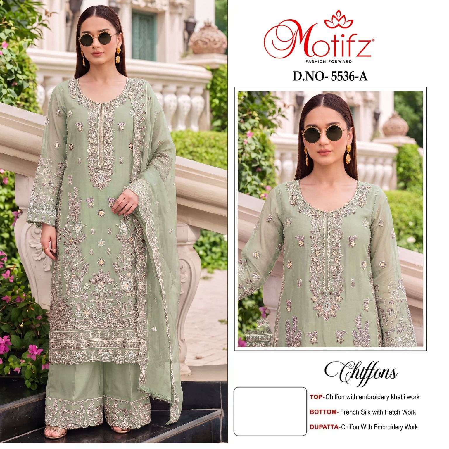 Motifz 5536 Chiffon With Heavy Embroidered Salwar Kameez Wholesale Catalogue
