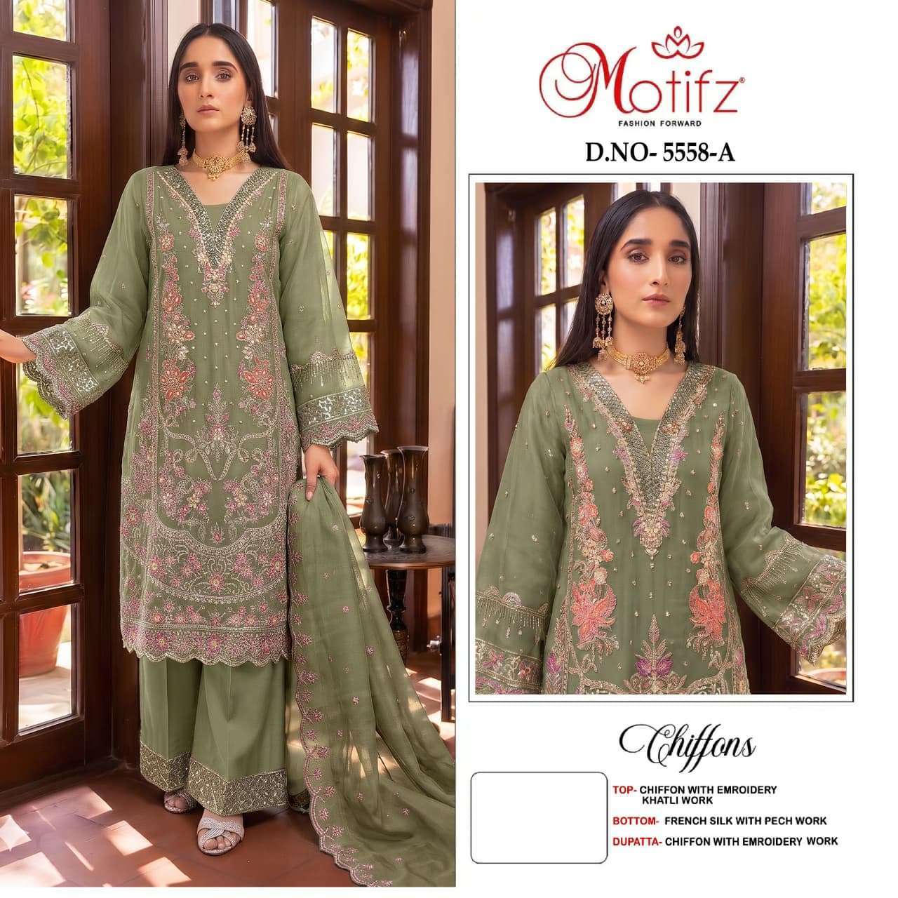 Motifz 5558 chiffon fancy embroidered salwar kameez wholesaler Best Rate