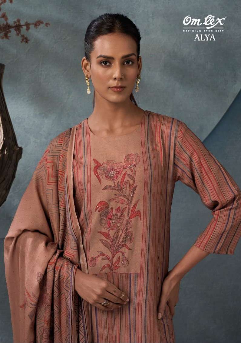 Omtex Alya Pashmina Digital Print With Handwork Salwar Kameez Wholesale Catalogue