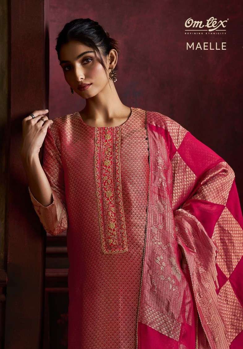 Omtex maelle silk jacquard with fancy work salwar kameez