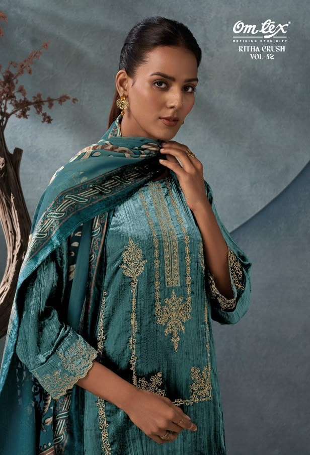 Omtex Ritha Crush Vol-42 Velvet Heavy Embroidered Salwar Kameez Wholesale Catalogue