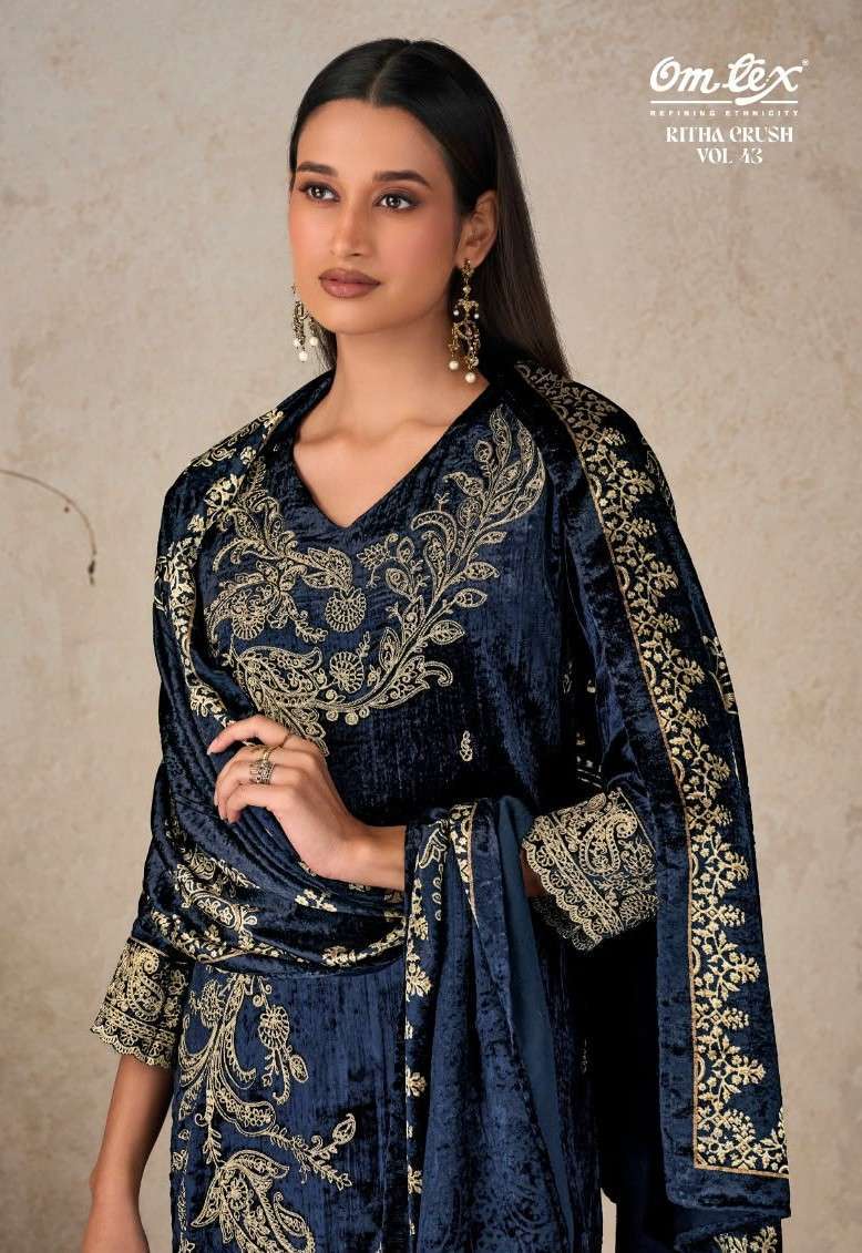 Omtex Ritha Crush Vol-43 Wholesale Viscose Velvet Fancy Salwar Kameez Catalogue