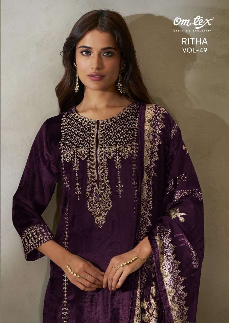 Omtex ritha vol-49 velvet with embroidered salwar kameez wholesale price