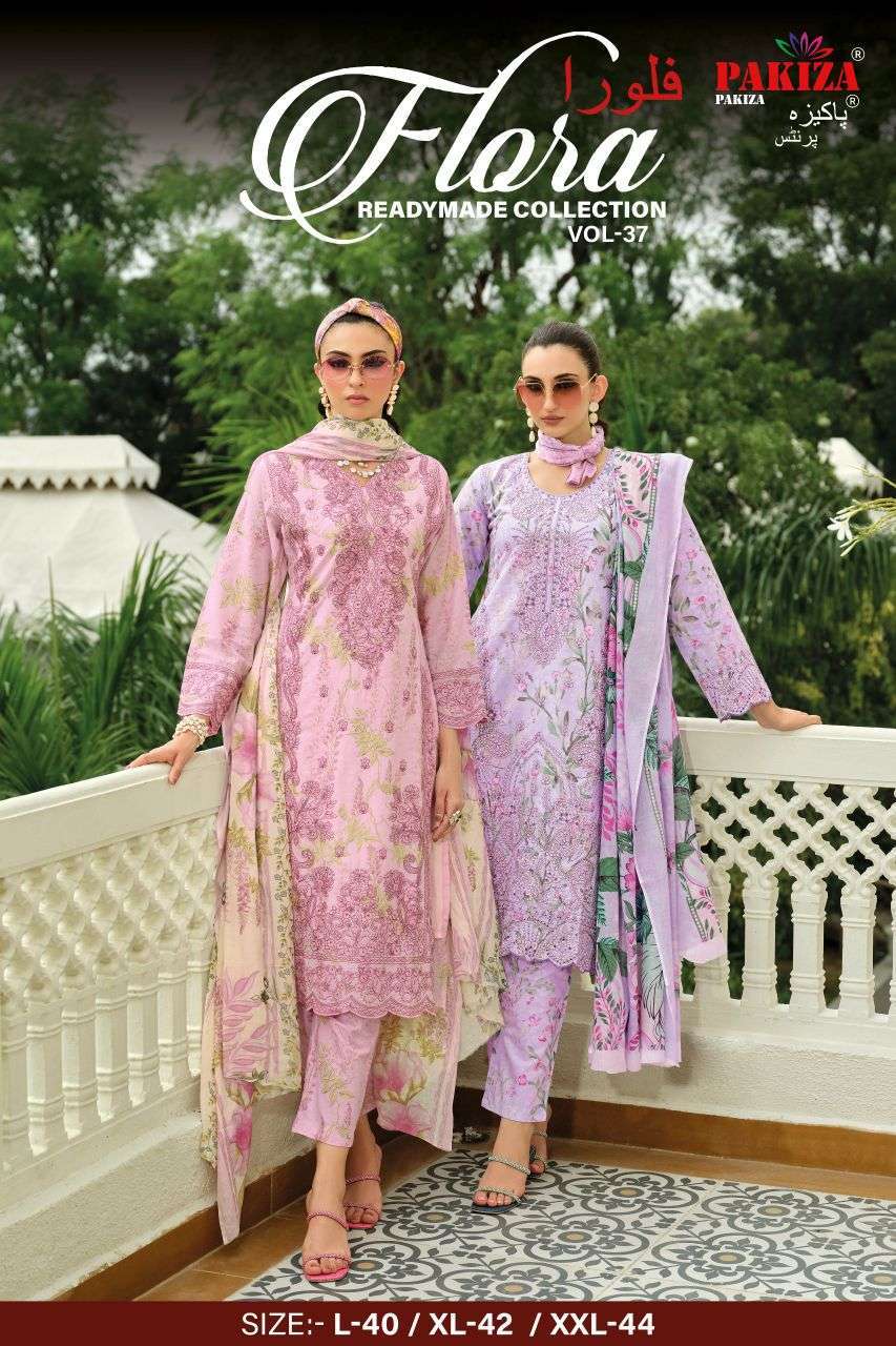 pakiza prints flora vol-37 lawn fancy work salwar kameez wholesale price dealer