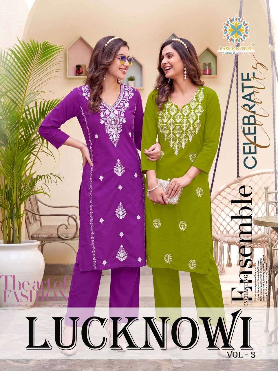 Passion Tree Lucknowi Vol-3 Dhabu Cotton Kurti Pant Collection Wholesale Catalogue