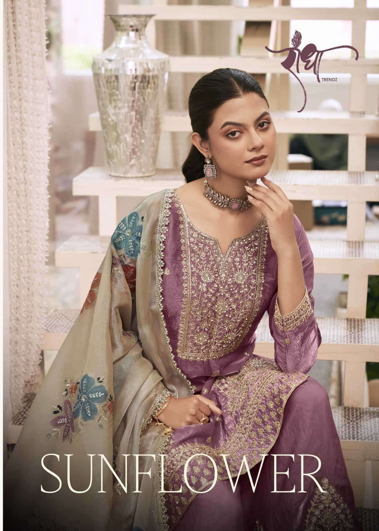 Radha Trendz Sunflower Party Wear Designer Sharara Dress Wholesale Catalogue